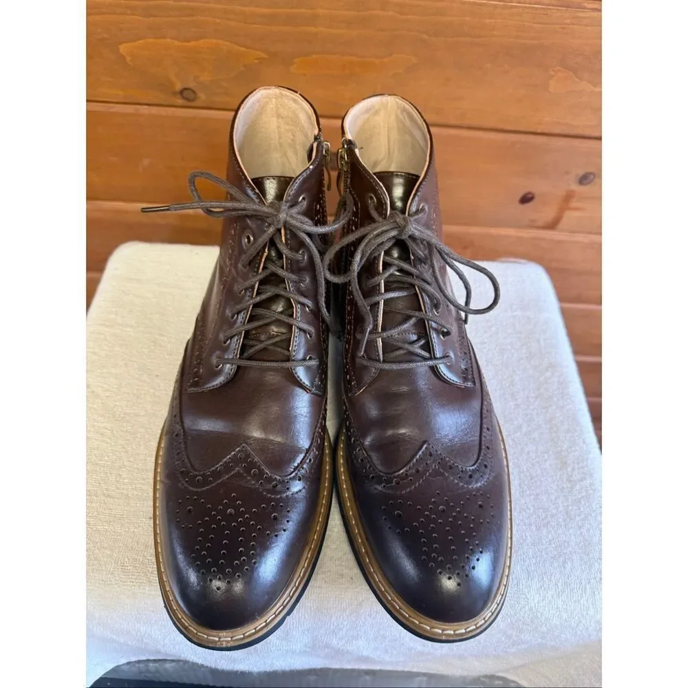 Bruno Marc men's dress ankle boots brown Faux Leather Sz 11